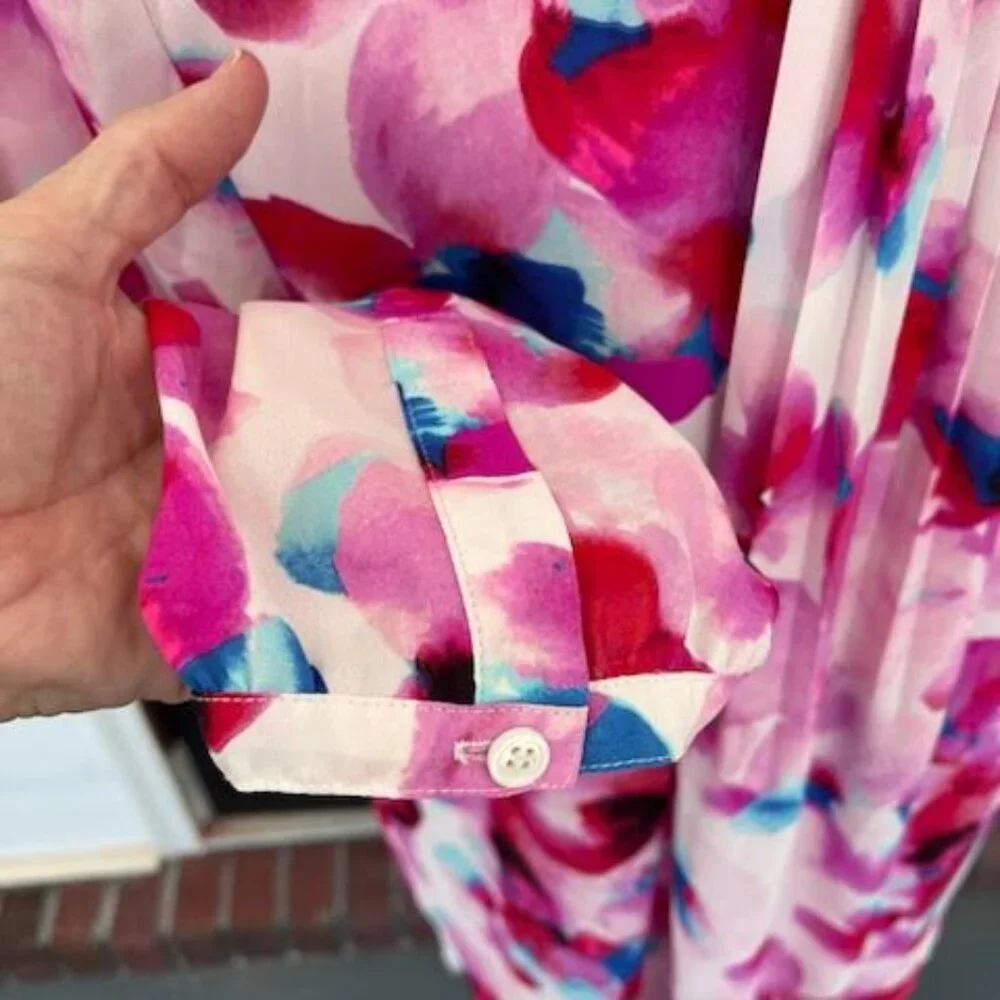 NYDJ White Blouse with Pink and Blue Watercolor Floral Print - Picture 8 of 8